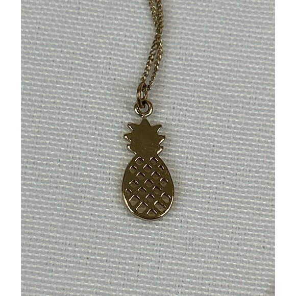 Gold Tone Pineapple Pendant Necklace 10" Adjustable Chain - Picture 5 of 6